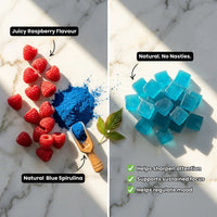 Juicy blue raspberry flavour