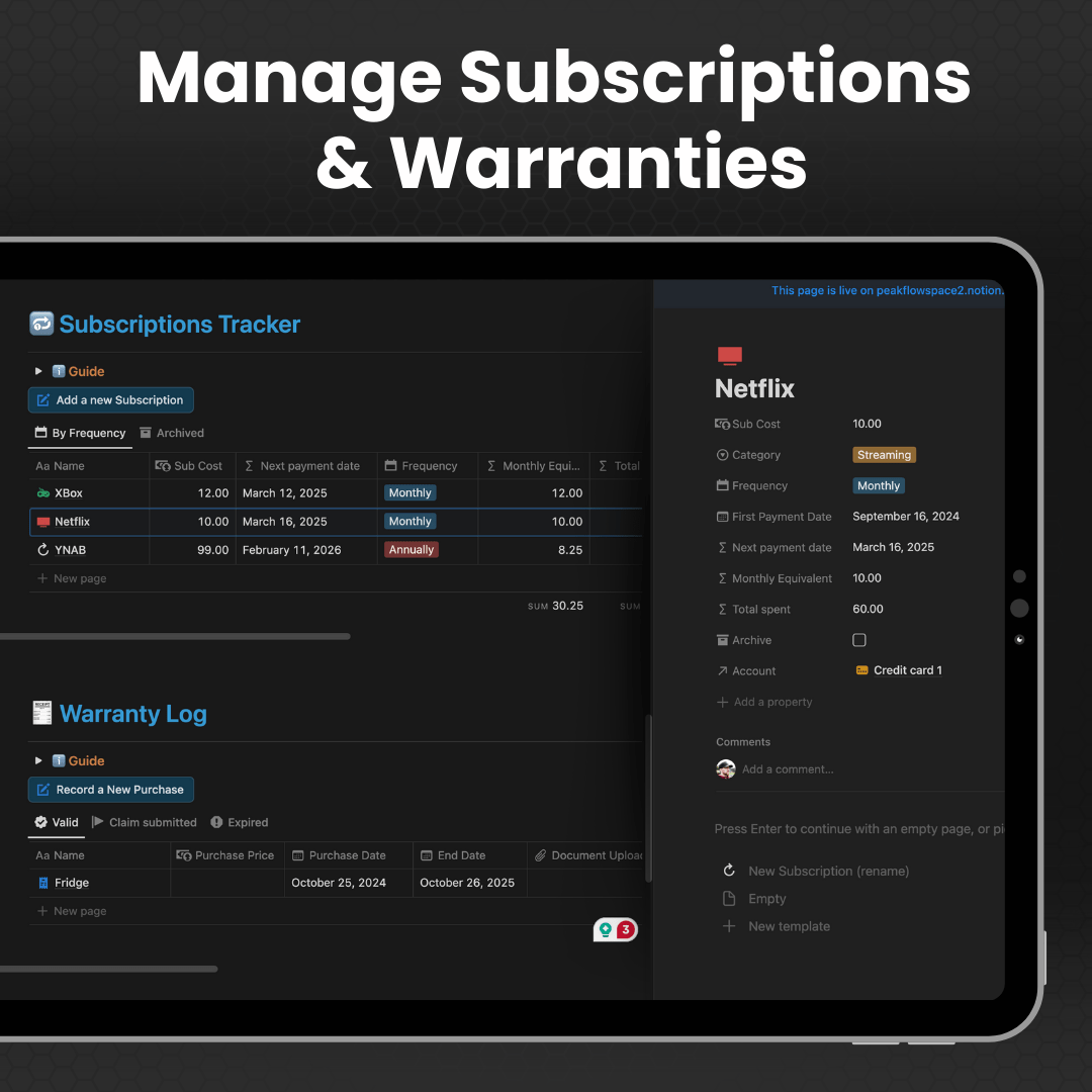 Money & Spending Add - On - PeakFlowSpace