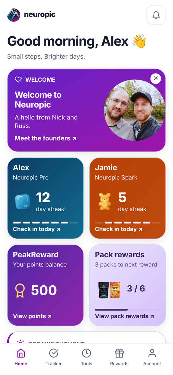 The Neuropic app home screen